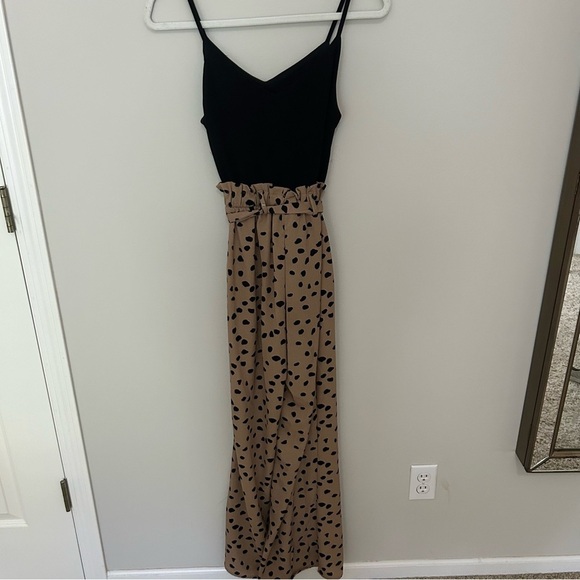 Blue Rain Black and Tan Wide Leg Animal Print Belted Jumpsuit Size XS - Picture 5 of 7